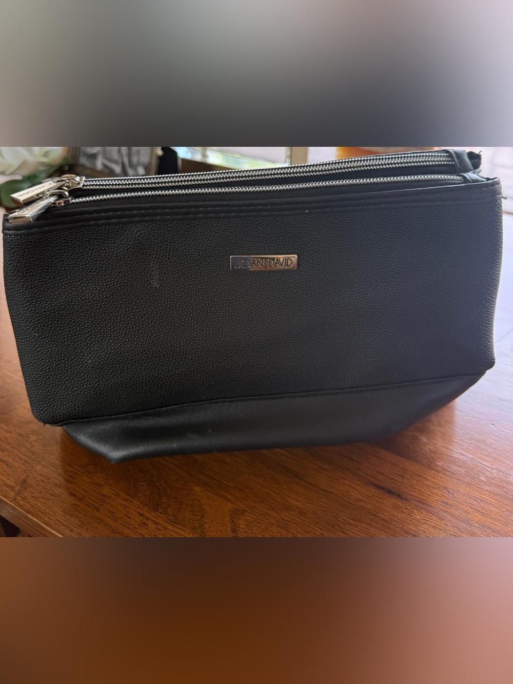 Joan & David Black Triple Zip Travel Cosmetic Toiletry Organizer Bag